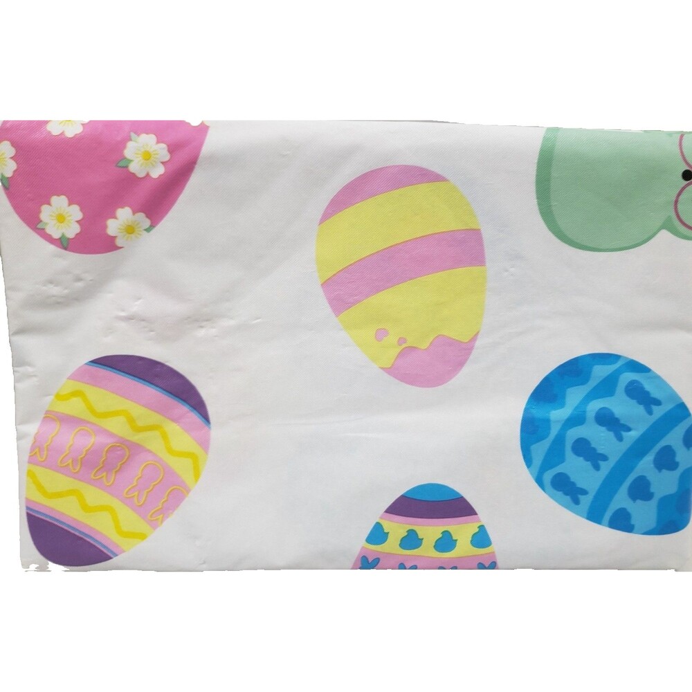 Peva Vinyl Flannel Back Tablecloth, 52"x70" Oblong, BUNNIES & EASTER EGGS # 2,GR